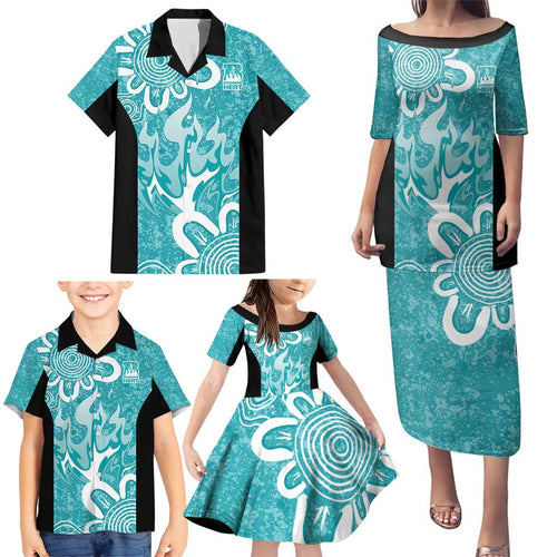 Brisbane Heat Custom Family Matching Puletasi and Hawaiian Shirt Minimalism Aboriginal