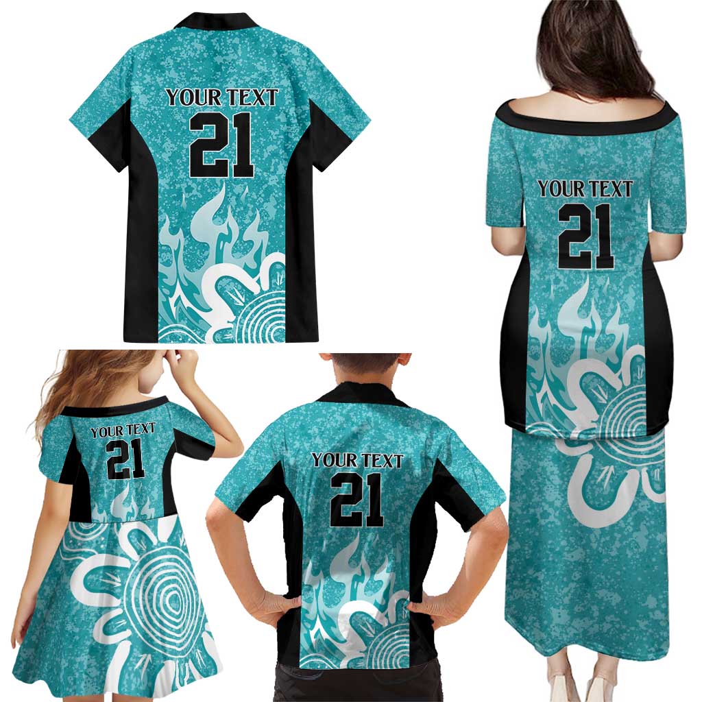 Brisbane Heat Custom Family Matching Puletasi and Hawaiian Shirt Minimalism Aboriginal