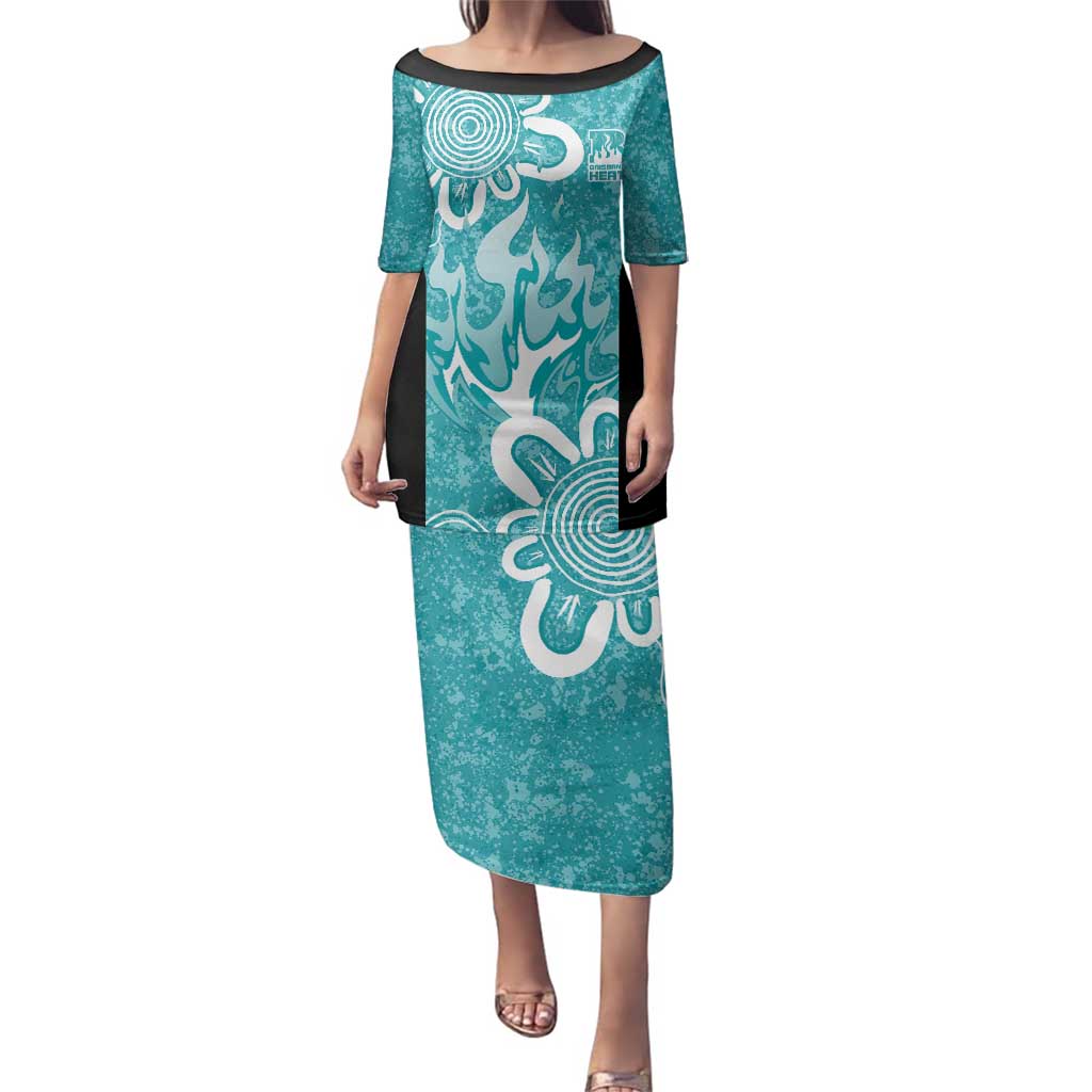 Brisbane Heat Custom Family Matching Puletasi and Hawaiian Shirt Minimalism Aboriginal