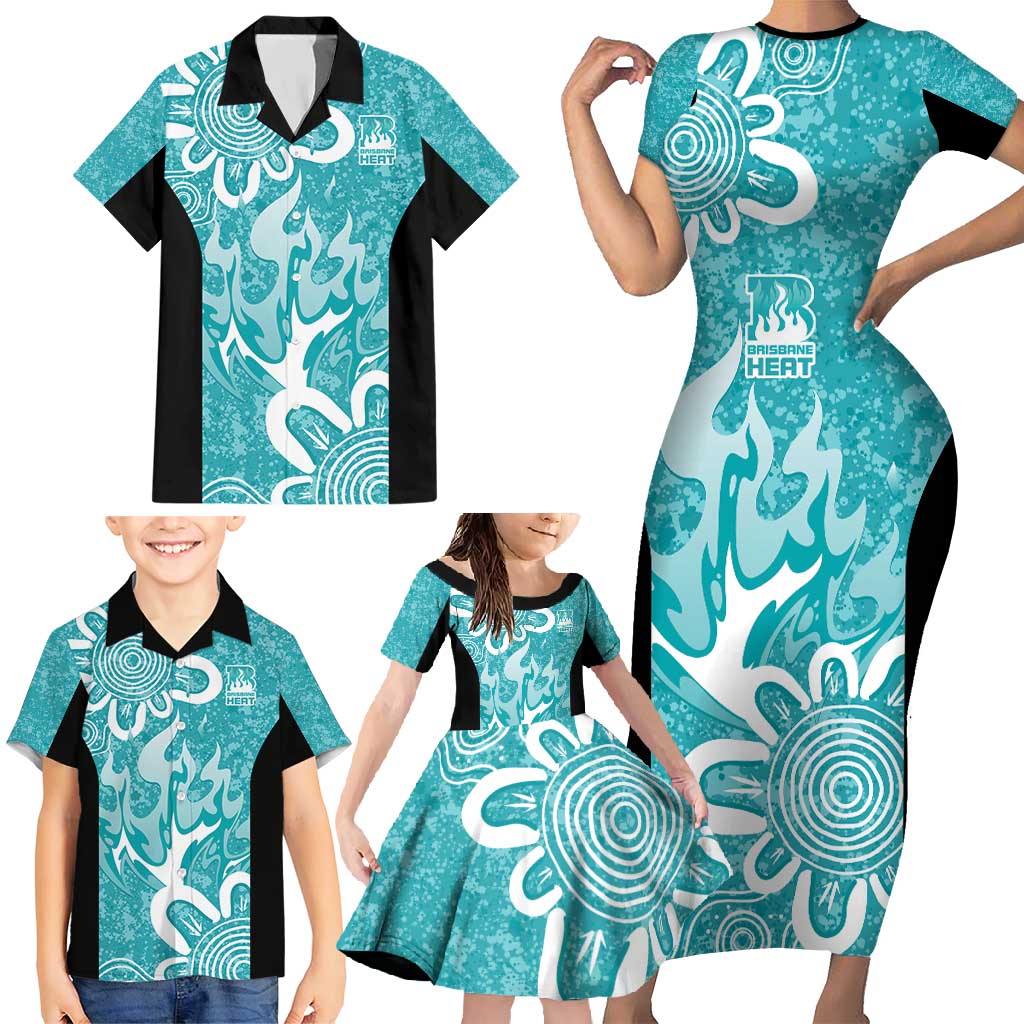 Brisbane Heat Custom Family Matching Short Sleeve Bodycon Dress and Hawaiian Shirt Minimalism Aboriginal