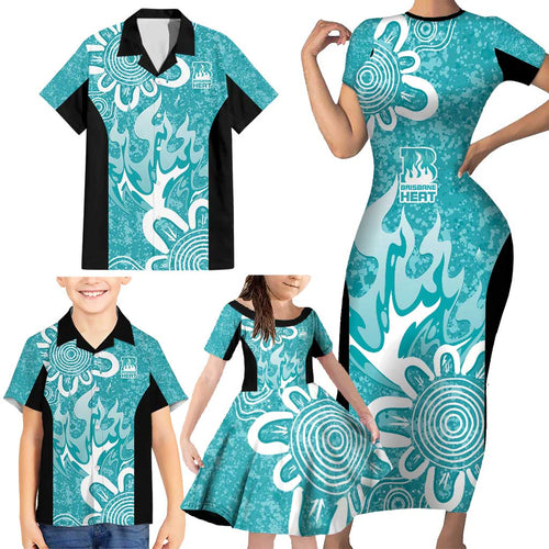 Brisbane Heat Custom Family Matching Short Sleeve Bodycon Dress and Hawaiian Shirt Minimalism Aboriginal