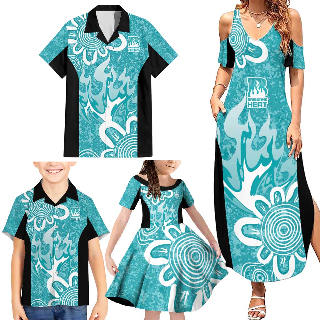 Brisbane Heat Custom Family Matching Summer Maxi Dress and Hawaiian Shirt Minimalism Aboriginal