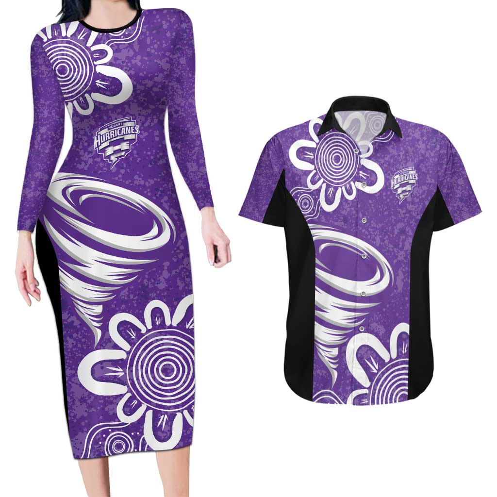 Hobart Hurricanes Custom Couples Matching Long Sleeve Bodycon Dress and Hawaiian Shirt Minimalism Aboriginal