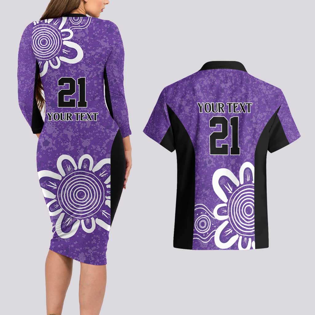 Hobart Hurricanes Custom Couples Matching Long Sleeve Bodycon Dress and Hawaiian Shirt Minimalism Aboriginal