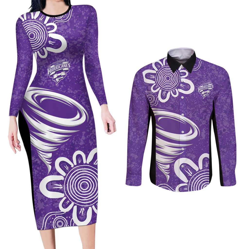 Hobart Hurricanes Custom Couples Matching Long Sleeve Bodycon Dress and Long Sleeve Button Shirt Minimalism Aboriginal