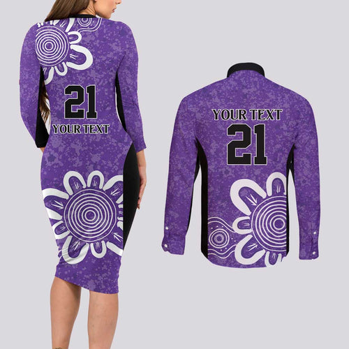 Hobart Hurricanes Custom Couples Matching Long Sleeve Bodycon Dress and Long Sleeve Button Shirt Minimalism Aboriginal