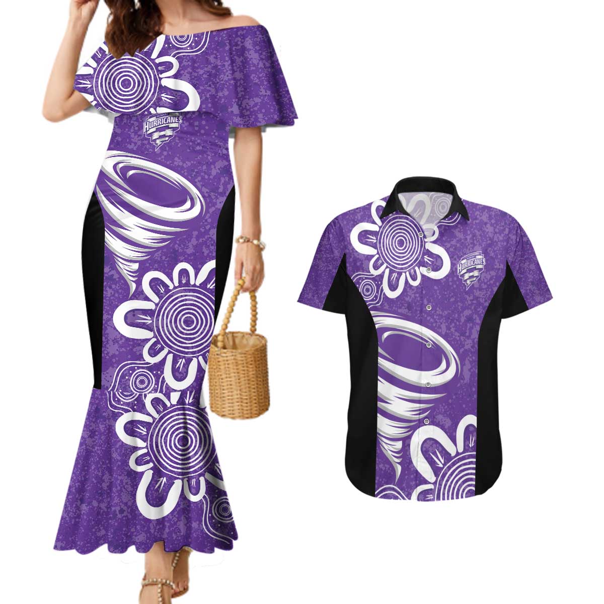 Hobart Hurricanes Custom Couples Matching Mermaid Dress and Hawaiian Shirt Minimalism Aboriginal