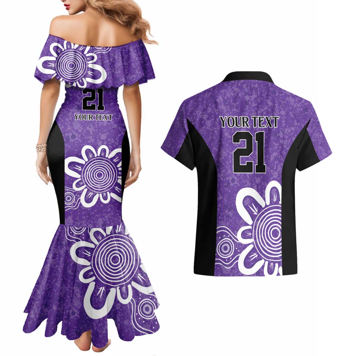 Hobart Hurricanes Custom Couples Matching Mermaid Dress and Hawaiian Shirt Minimalism Aboriginal