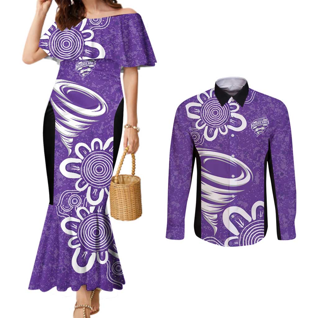 Hobart Hurricanes Custom Couples Matching Mermaid Dress and Long Sleeve Button Shirt Minimalism Aboriginal