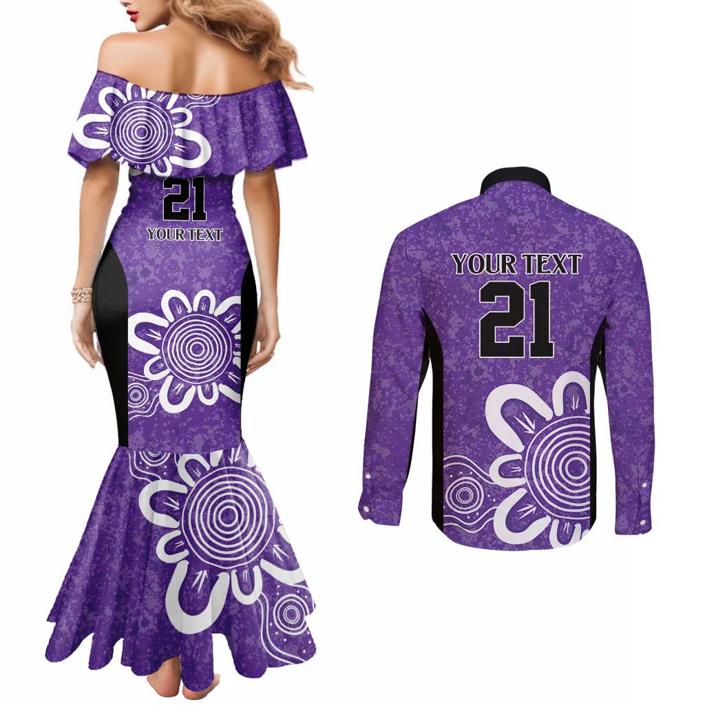 Hobart Hurricanes Custom Couples Matching Mermaid Dress and Long Sleeve Button Shirt Minimalism Aboriginal