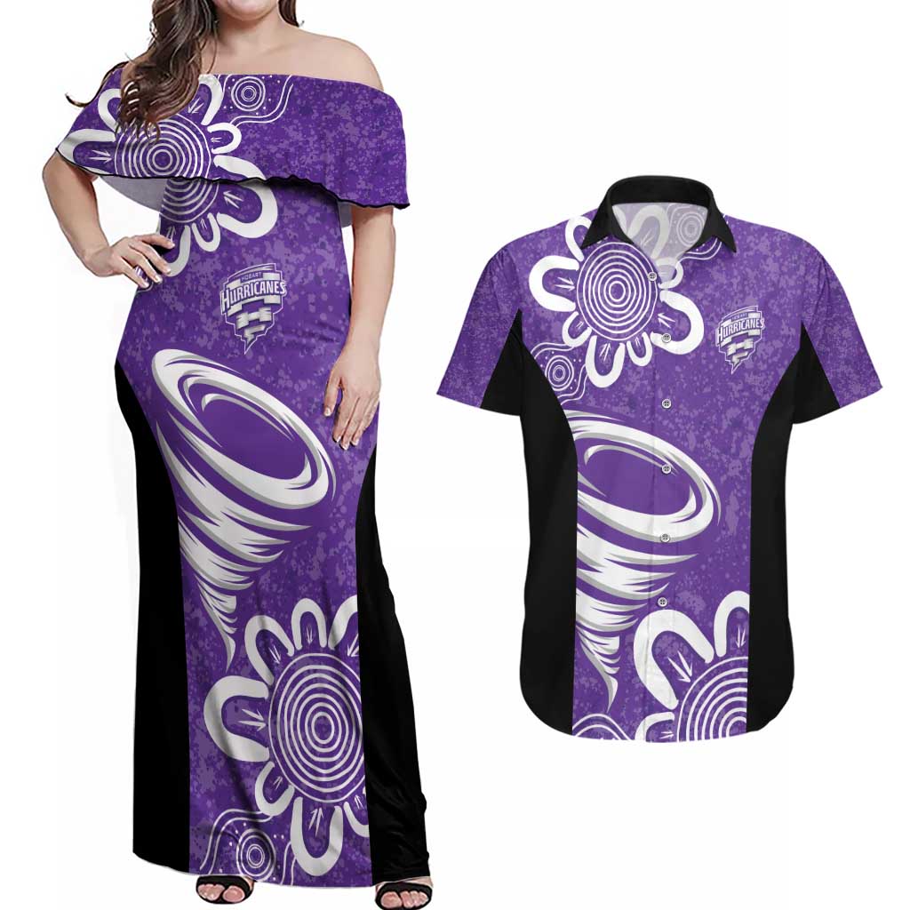 Hobart Hurricanes Custom Couples Matching Off Shoulder Maxi Dress and Hawaiian Shirt Minimalism Aboriginal