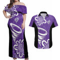 Hobart Hurricanes Custom Couples Matching Off Shoulder Maxi Dress and Hawaiian Shirt Minimalism Aboriginal