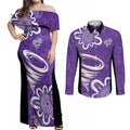 Hobart Hurricanes Custom Couples Matching Off Shoulder Maxi Dress and Long Sleeve Button Shirt Minimalism Aboriginal