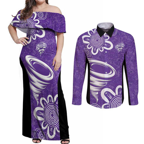 Hobart Hurricanes Custom Couples Matching Off Shoulder Maxi Dress and Long Sleeve Button Shirt Minimalism Aboriginal