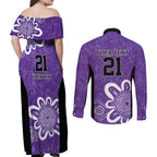 Hobart Hurricanes Custom Couples Matching Off Shoulder Maxi Dress and Long Sleeve Button Shirt Minimalism Aboriginal