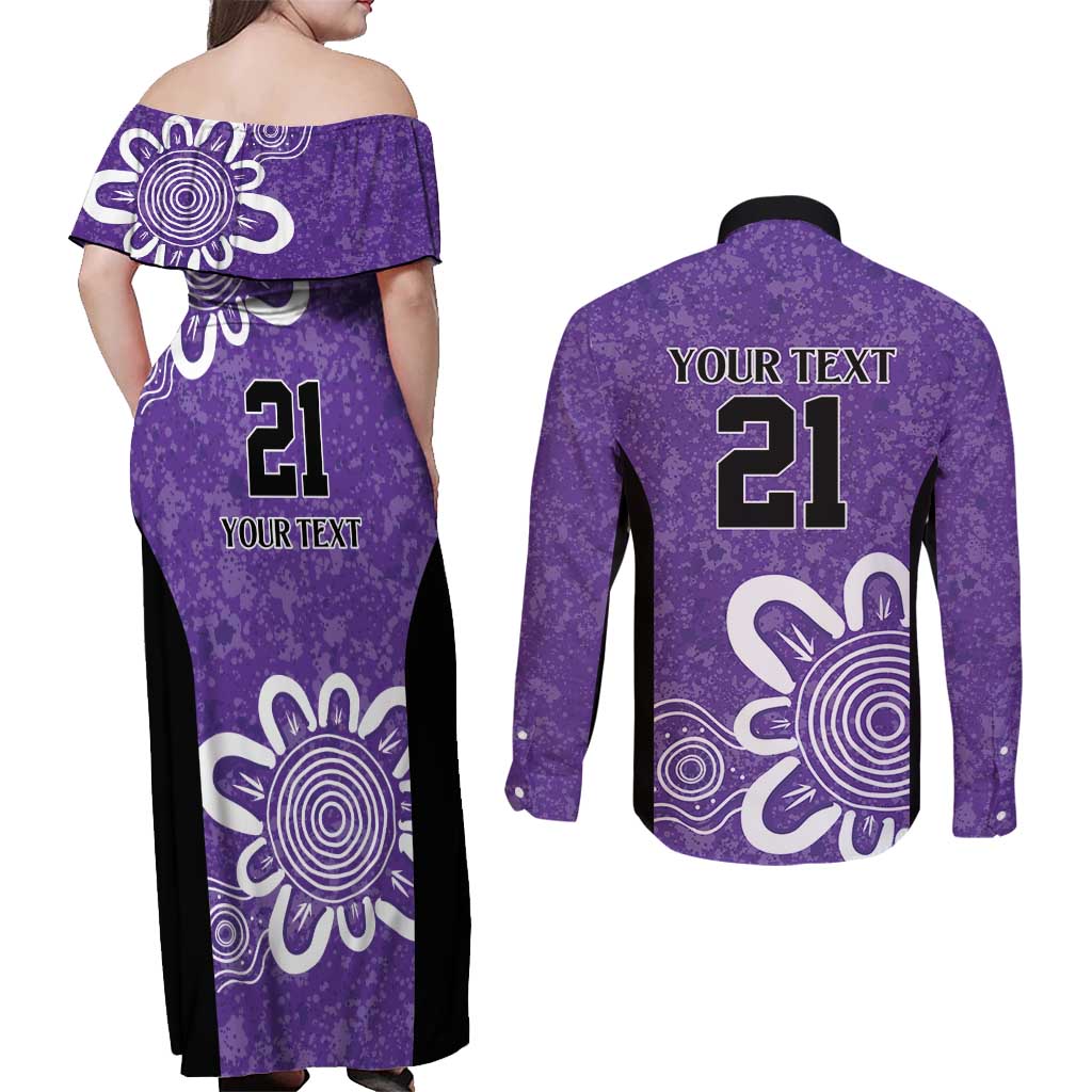Hobart Hurricanes Custom Couples Matching Off Shoulder Maxi Dress and Long Sleeve Button Shirt Minimalism Aboriginal