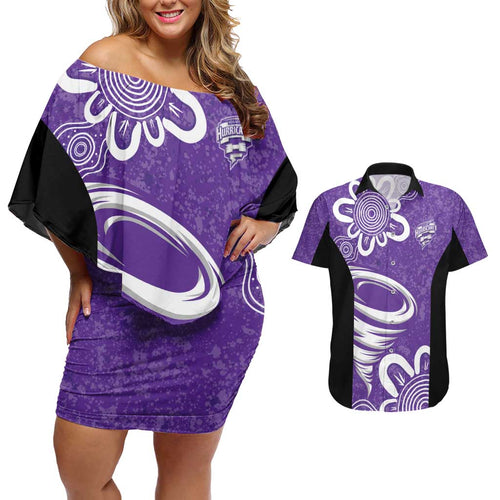 Hobart Hurricanes Custom Couples Matching Off Shoulder Short Dress and Hawaiian Shirt Minimalism Aboriginal