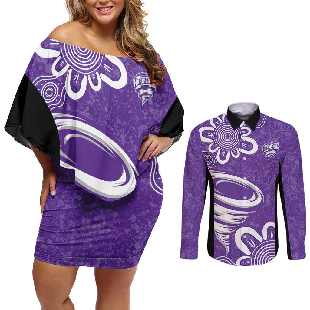 Hobart Hurricanes Custom Couples Matching Off Shoulder Short Dress and Long Sleeve Button Shirt Minimalism Aboriginal