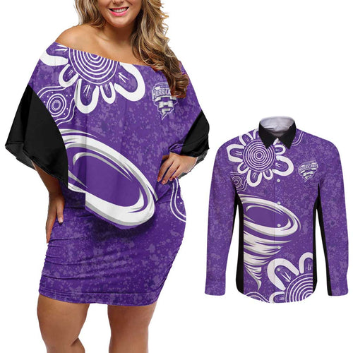 Hobart Hurricanes Custom Couples Matching Off Shoulder Short Dress and Long Sleeve Button Shirt Minimalism Aboriginal