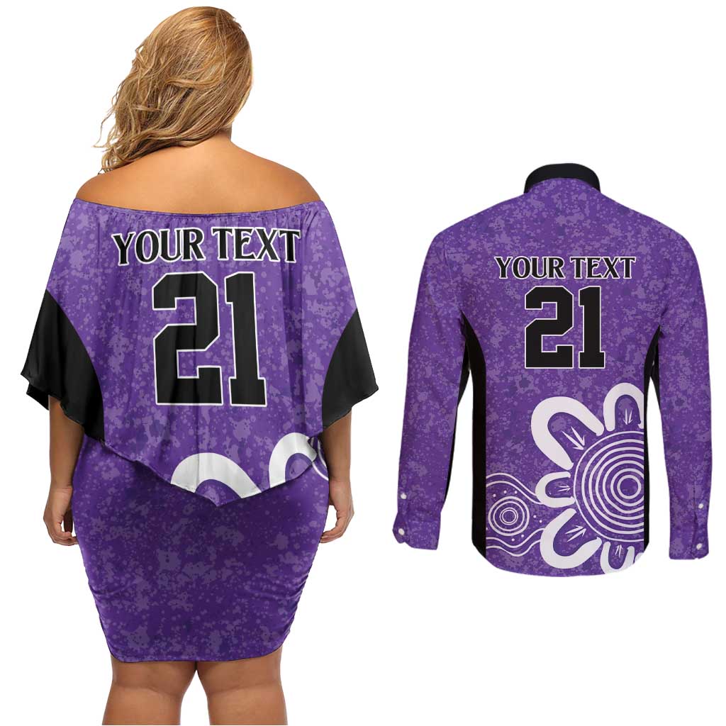 Hobart Hurricanes Custom Couples Matching Off Shoulder Short Dress and Long Sleeve Button Shirt Minimalism Aboriginal