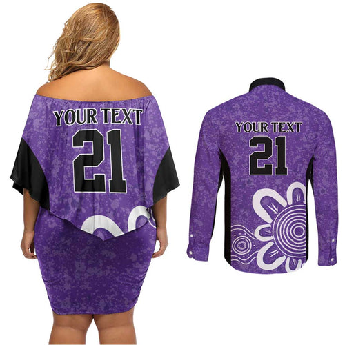 Hobart Hurricanes Custom Couples Matching Off Shoulder Short Dress and Long Sleeve Button Shirt Minimalism Aboriginal