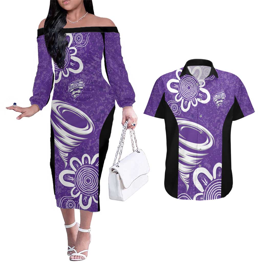 Hobart Hurricanes Custom Couples Matching Off The Shoulder Long Sleeve Dress and Hawaiian Shirt Minimalism Aboriginal