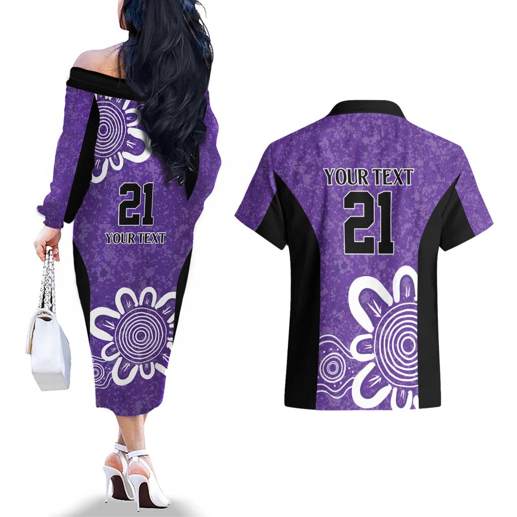 Hobart Hurricanes Custom Couples Matching Off The Shoulder Long Sleeve Dress and Hawaiian Shirt Minimalism Aboriginal