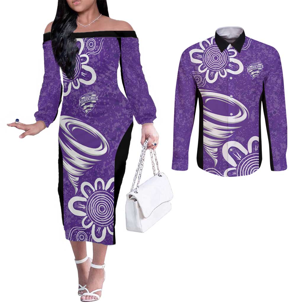 Hobart Hurricanes Custom Couples Matching Off The Shoulder Long Sleeve Dress and Long Sleeve Button Shirt Minimalism Aboriginal