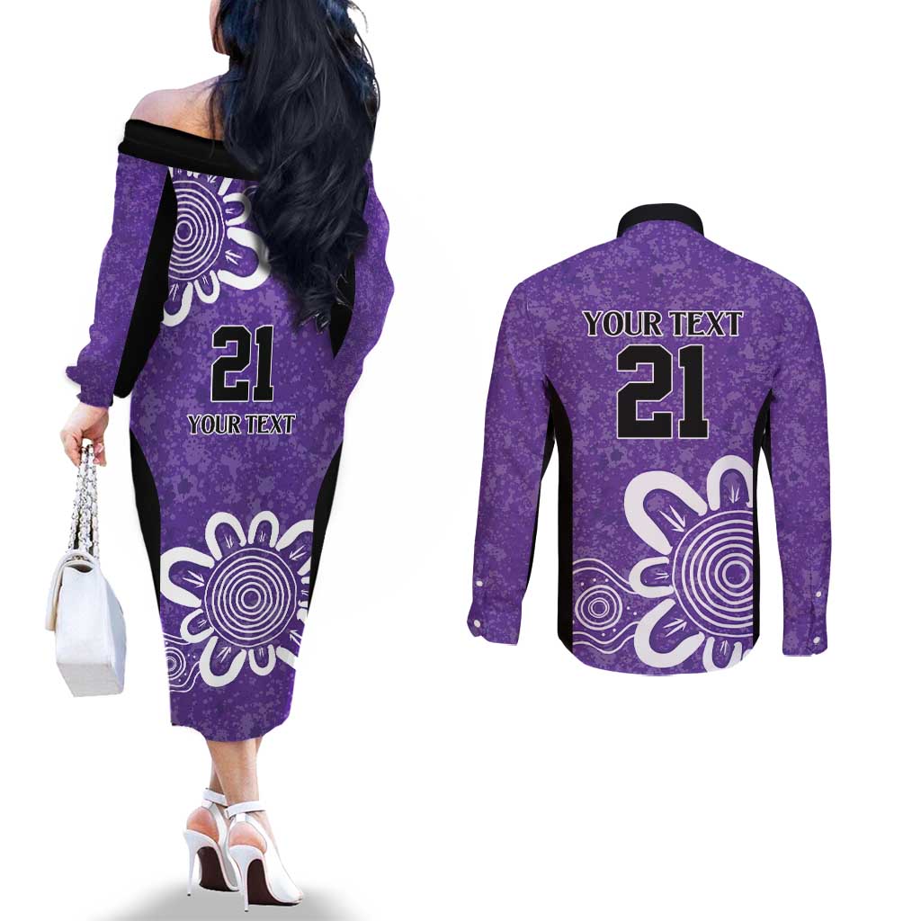 Hobart Hurricanes Custom Couples Matching Off The Shoulder Long Sleeve Dress and Long Sleeve Button Shirt Minimalism Aboriginal
