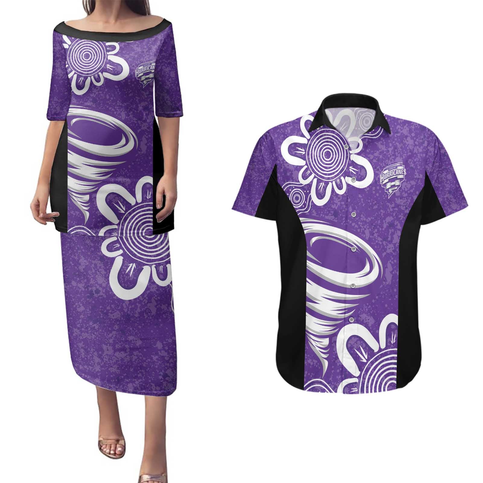 Hobart Hurricanes Custom Couples Matching Puletasi and Hawaiian Shirt Minimalism Aboriginal