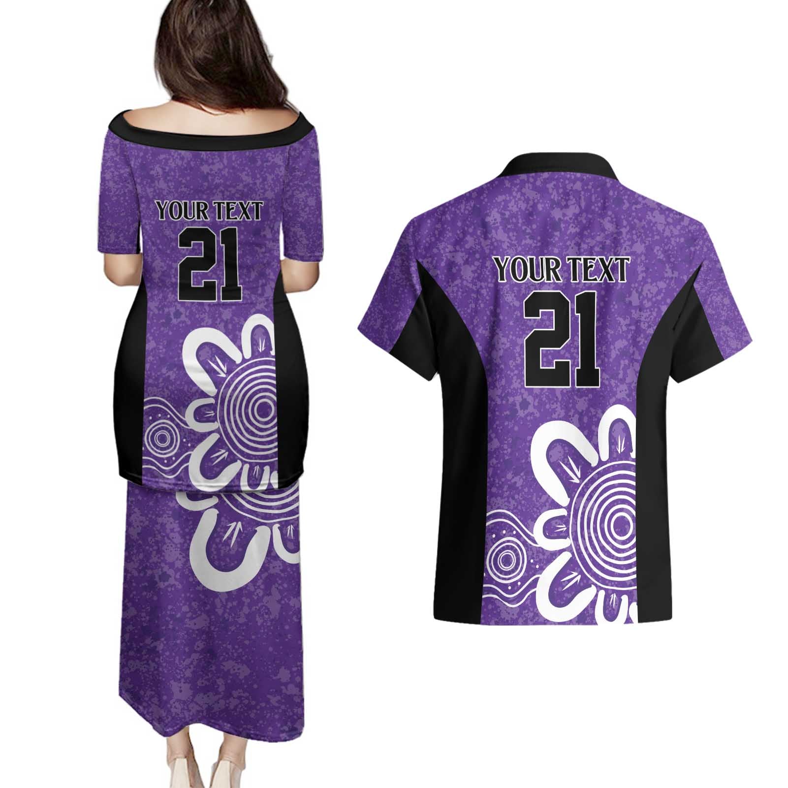 Hobart Hurricanes Custom Couples Matching Puletasi and Hawaiian Shirt Minimalism Aboriginal