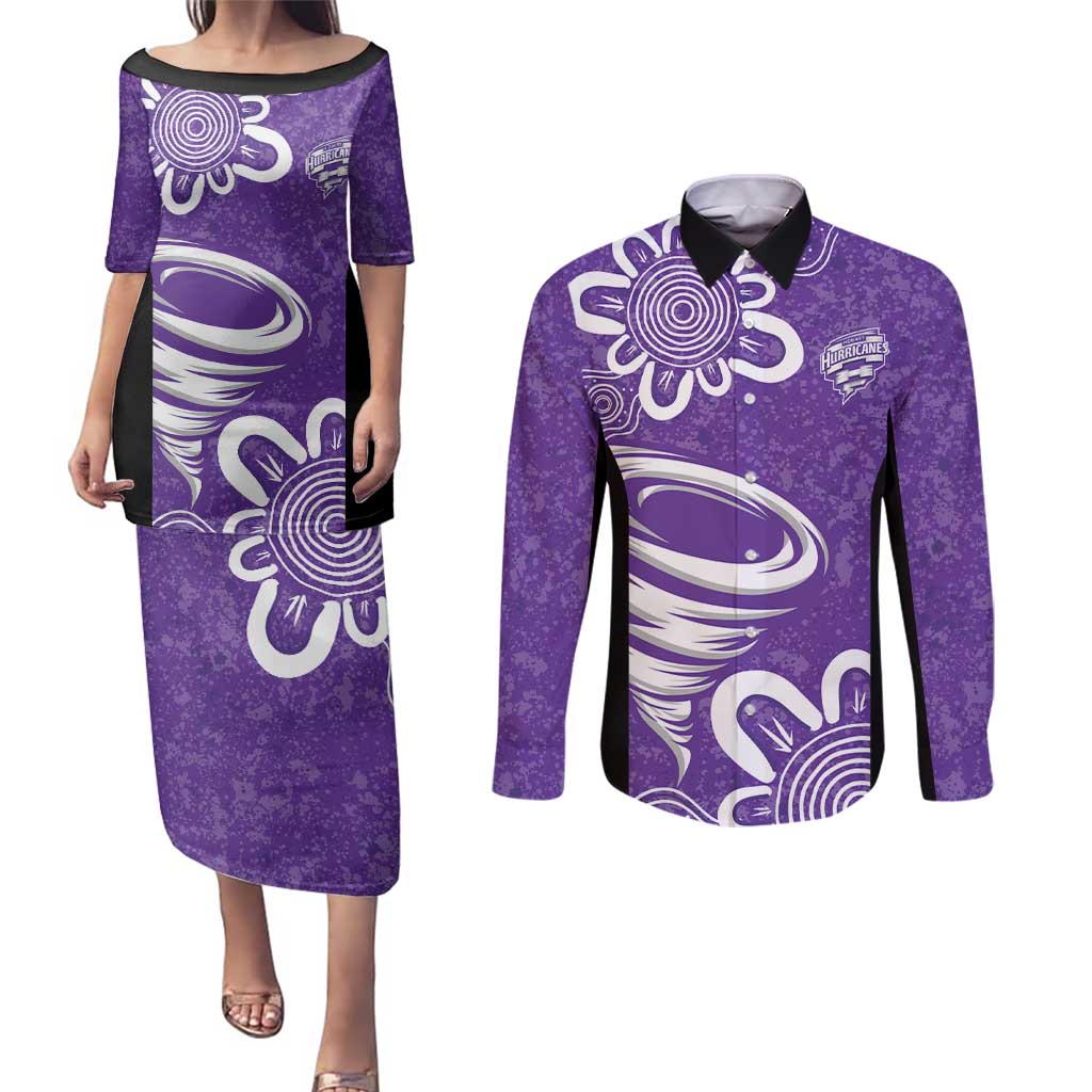 Hobart Hurricanes Custom Couples Matching Puletasi and Long Sleeve Button Shirt Minimalism Aboriginal