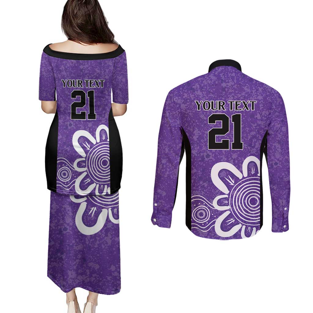 Hobart Hurricanes Custom Couples Matching Puletasi and Long Sleeve Button Shirt Minimalism Aboriginal