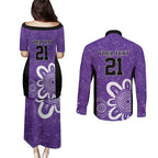 Hobart Hurricanes Custom Couples Matching Puletasi and Long Sleeve Button Shirt Minimalism Aboriginal
