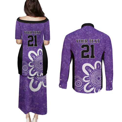 Hobart Hurricanes Custom Couples Matching Puletasi and Long Sleeve Button Shirt Minimalism Aboriginal