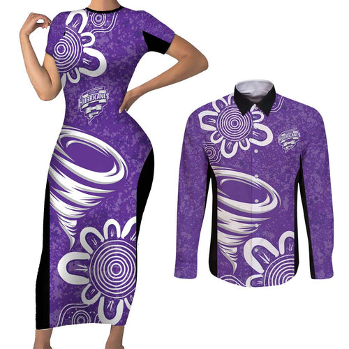 Hobart Hurricanes Custom Couples Matching Short Sleeve Bodycon Dress and Long Sleeve Button Shirt Minimalism Aboriginal