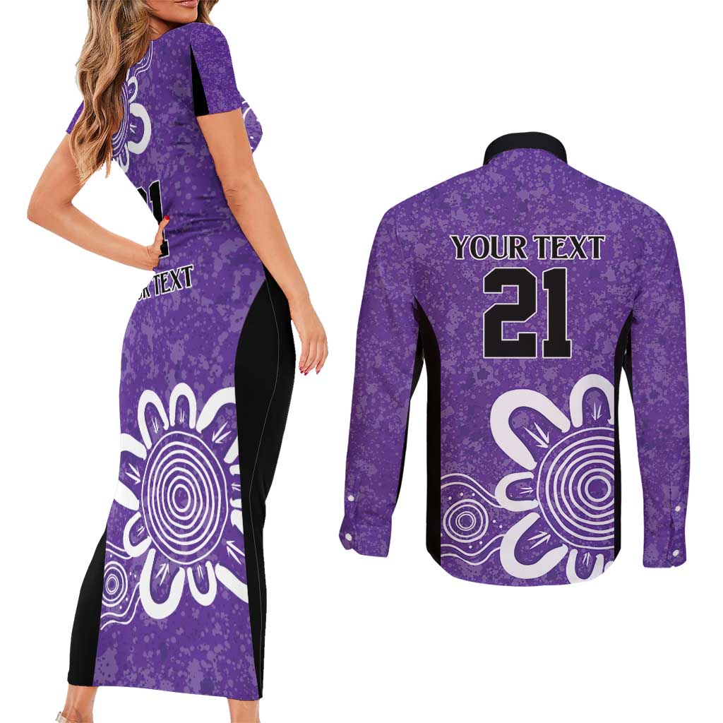 Hobart Hurricanes Custom Couples Matching Short Sleeve Bodycon Dress and Long Sleeve Button Shirt Minimalism Aboriginal