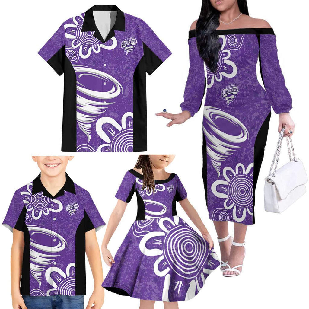 Hobart Hurricanes Custom Family Matching Off The Shoulder Long Sleeve Dress and Hawaiian Shirt Minimalism Aboriginal