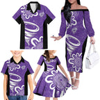 Hobart Hurricanes Custom Family Matching Off The Shoulder Long Sleeve Dress and Hawaiian Shirt Minimalism Aboriginal