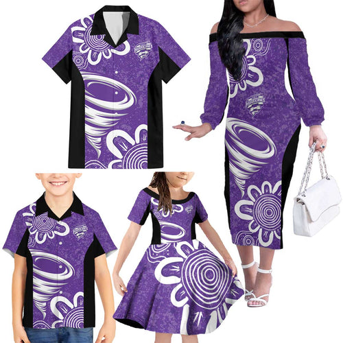 Hobart Hurricanes Custom Family Matching Off The Shoulder Long Sleeve Dress and Hawaiian Shirt Minimalism Aboriginal
