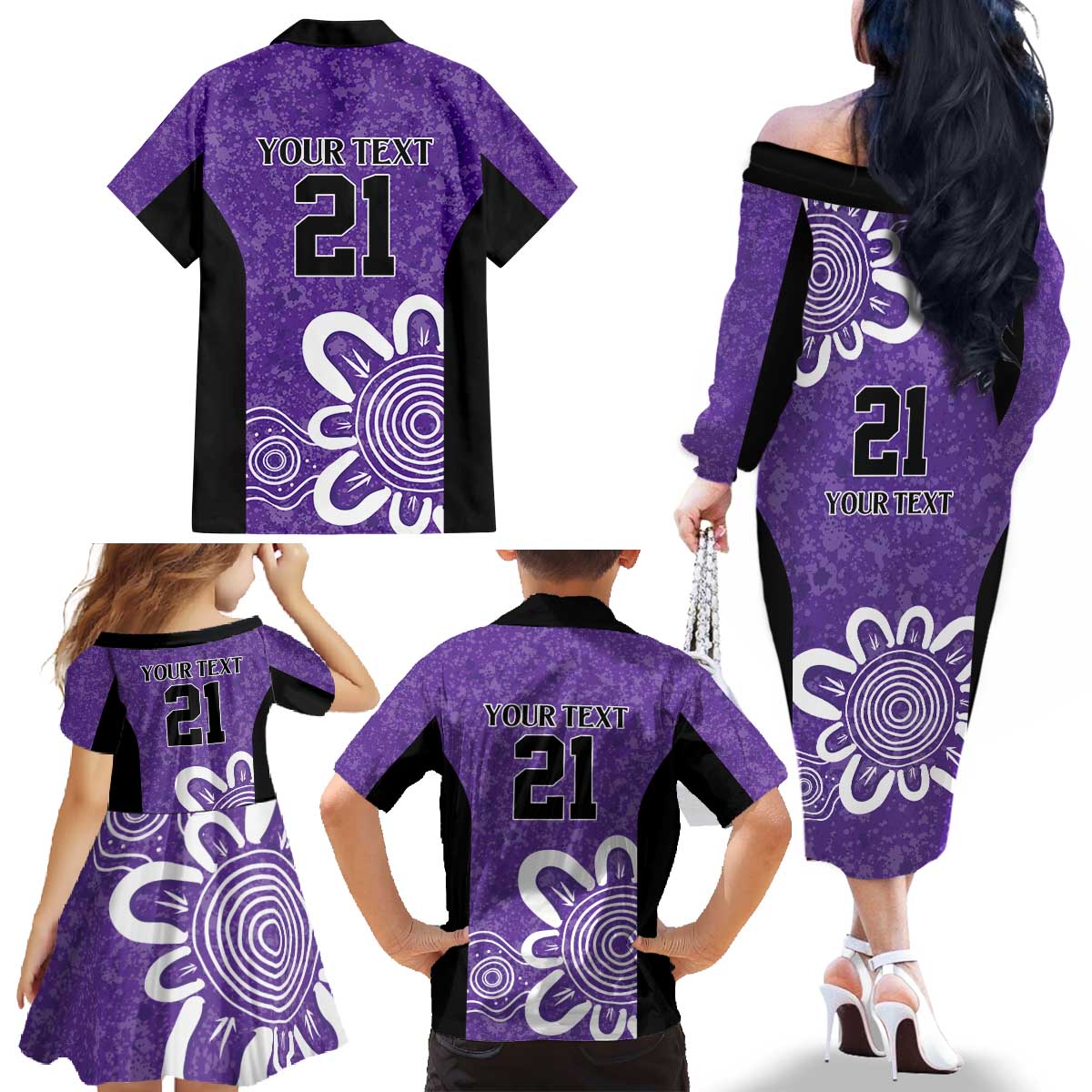 Hobart Hurricanes Custom Family Matching Off The Shoulder Long Sleeve Dress and Hawaiian Shirt Minimalism Aboriginal