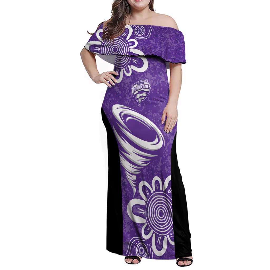 Hobart Hurricanes Custom Family Matching Off Shoulder Maxi Dress and Hawaiian Shirt Minimalism Aboriginal