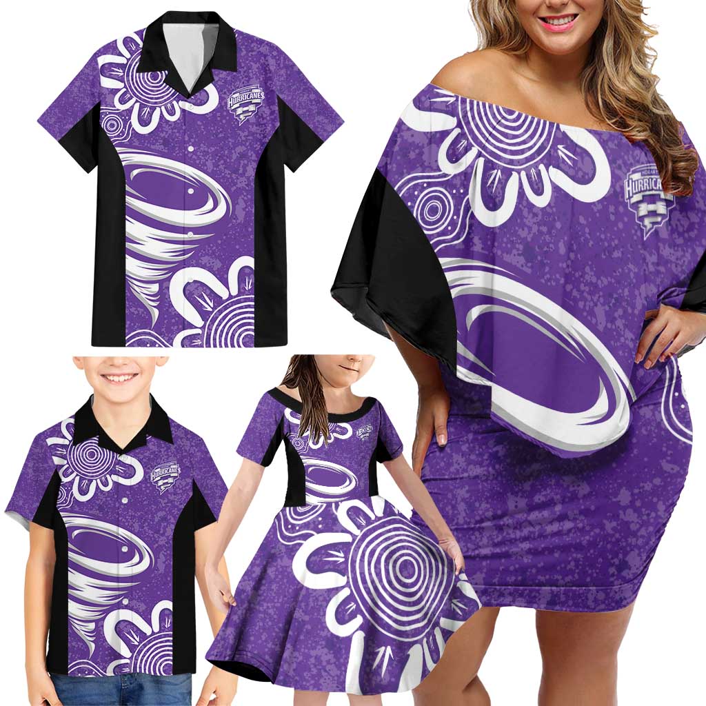 Hobart Hurricanes Custom Family Matching Off Shoulder Short Dress and Hawaiian Shirt Minimalism Aboriginal