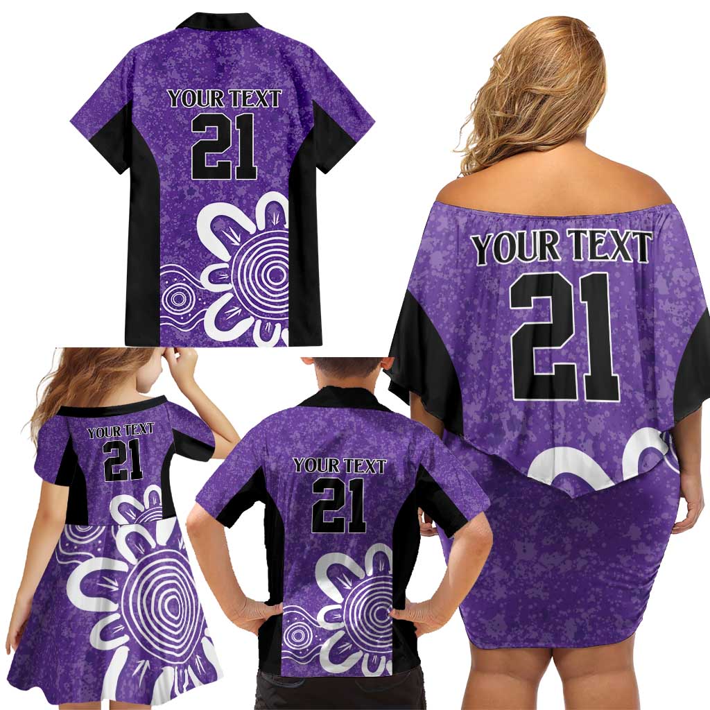 Hobart Hurricanes Custom Family Matching Off Shoulder Short Dress and Hawaiian Shirt Minimalism Aboriginal