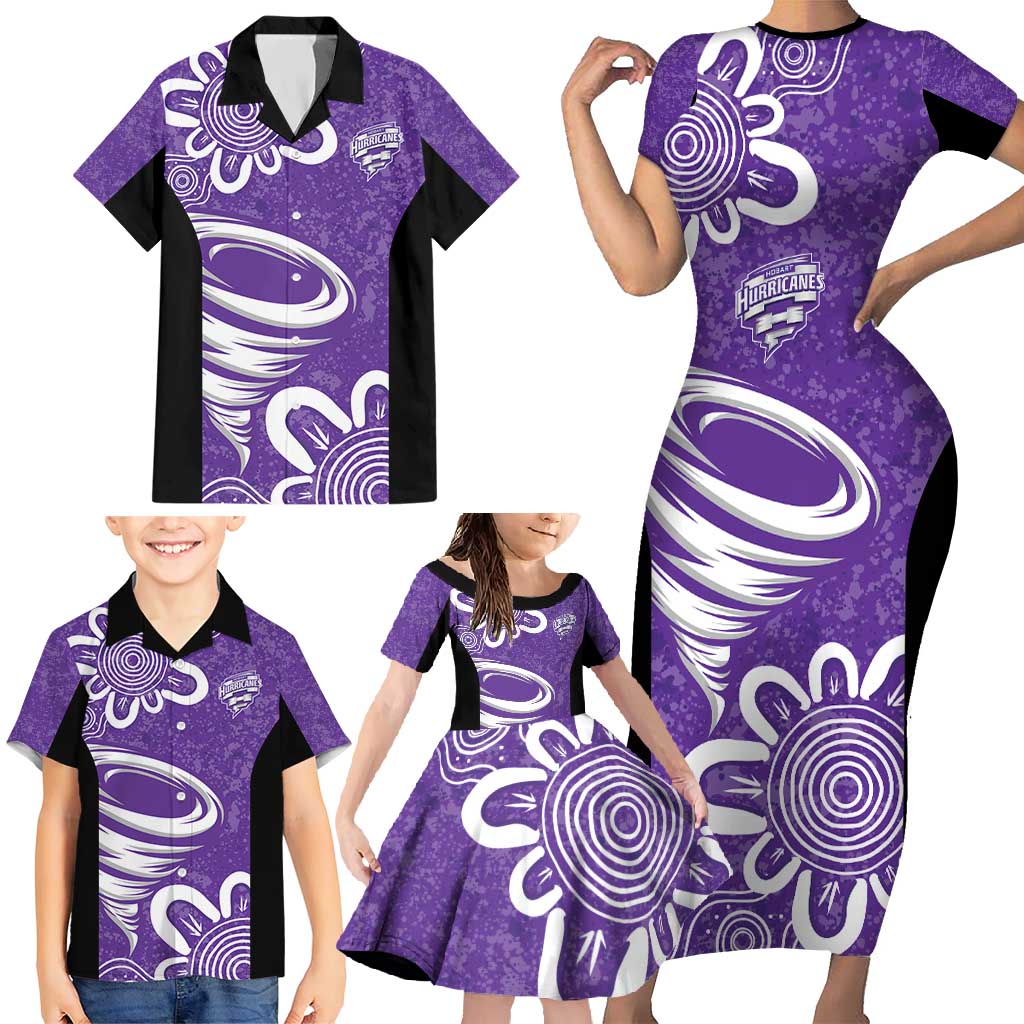 Hobart Hurricanes Custom Family Matching Short Sleeve Bodycon Dress and Hawaiian Shirt Minimalism Aboriginal
