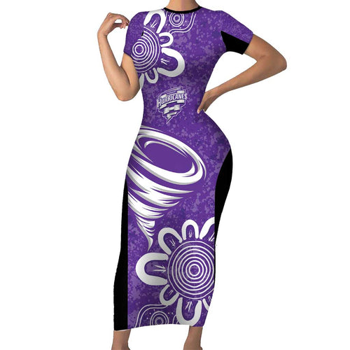 Hobart Hurricanes Custom Family Matching Short Sleeve Bodycon Dress and Hawaiian Shirt Minimalism Aboriginal