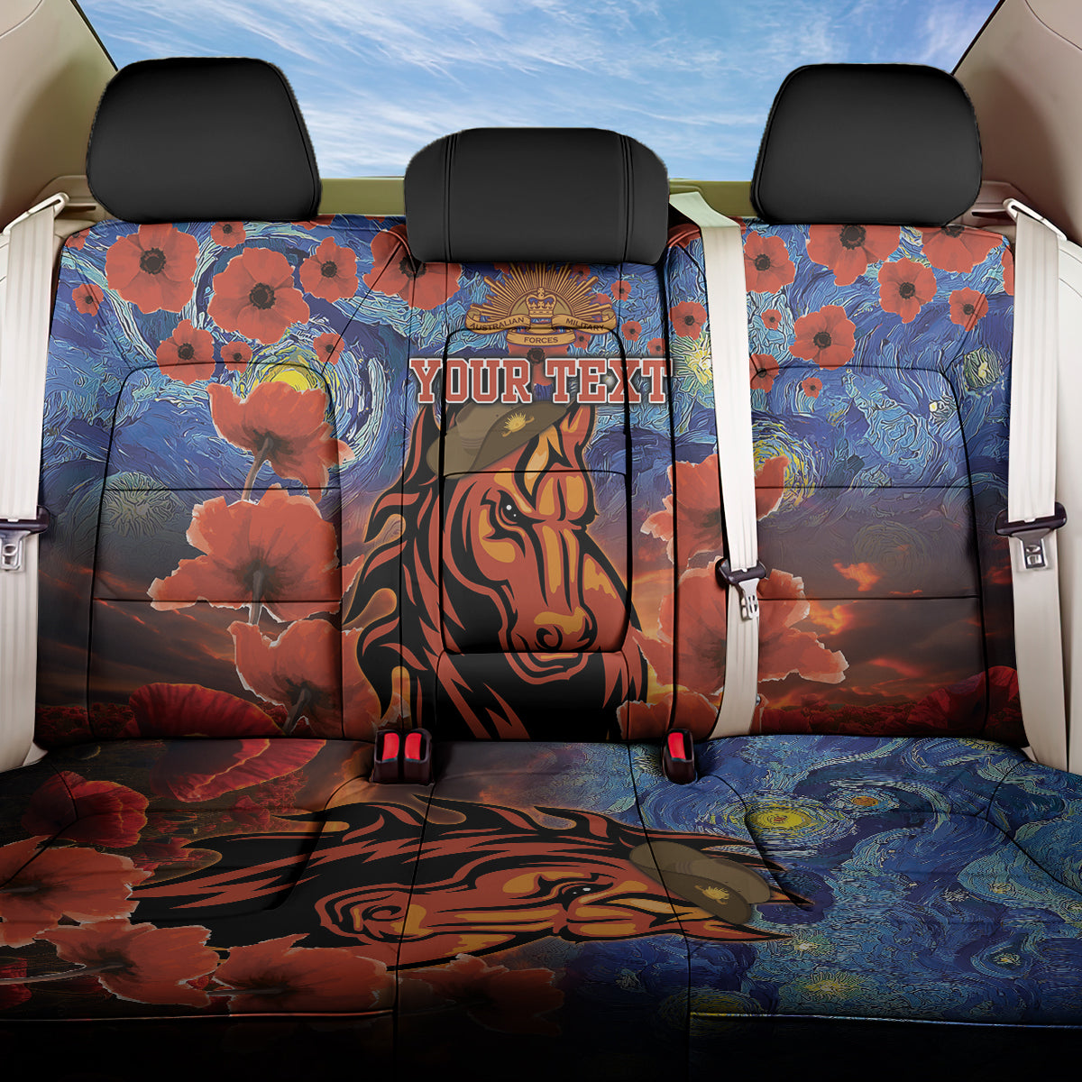 Personalised Broncos Rugby ANZAC Back Car Seat Cover Starry Night and Field of Poppies