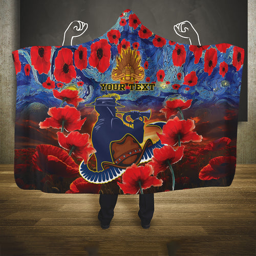 Personalised Cowboys Rugby ANZAC Hooded Blanket Starry Night and Field of Poppies