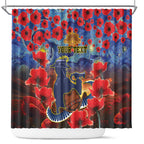 Personalised Cowboys Rugby ANZAC Shower Curtain Starry Night and Field of Poppies