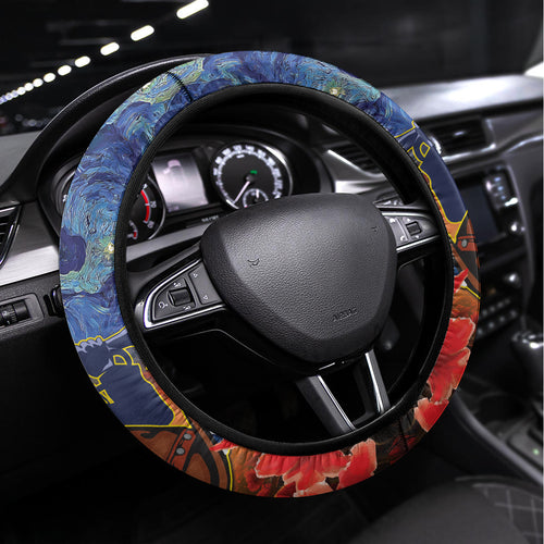 Cowboys Rugby ANZAC Steering Wheel Cover Starry Night and Field of Poppies